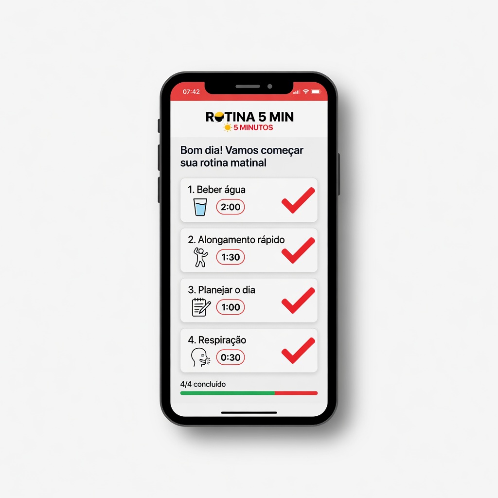 Mockup da rotina de 5 minutos no celular